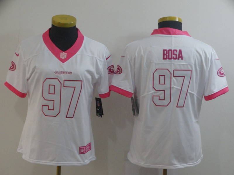 Women's NFL San Francisco 49ers #97 Nick Bosa White/Pink Vapor Untouchable Limited Stitched Jersey(Run Small)